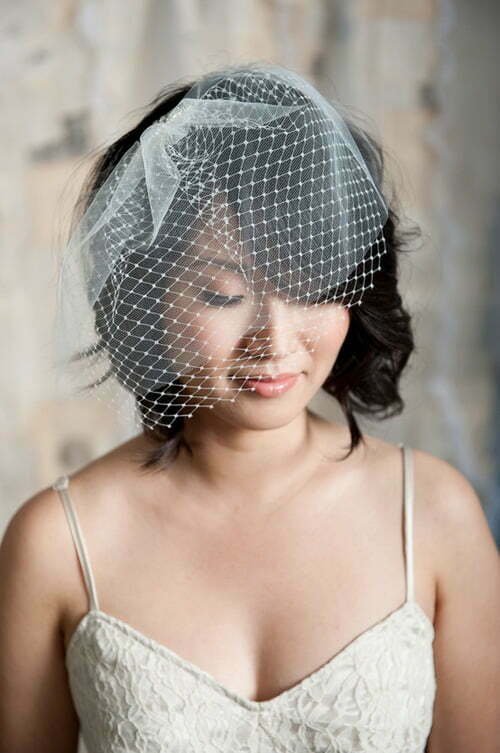 Wedding hairstyles birdcage veils short hair