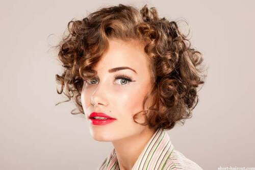 Short curly hair with bangs styles