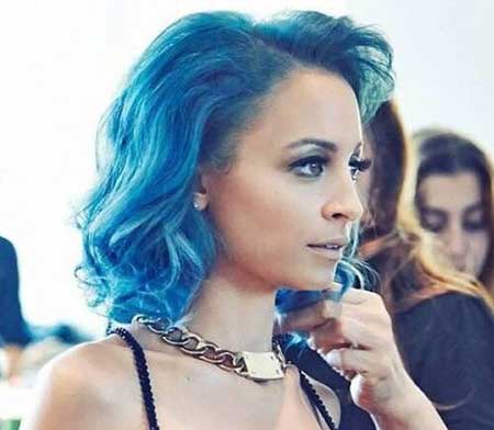 Blue Colored Short Curly Hairstyle for Girls