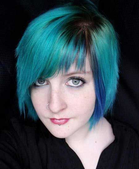 Peacock Colored Short Blunt Hairdo for Women