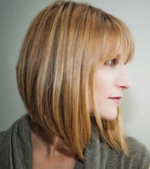 Honey Colored Angled Best Bobs with Bangs