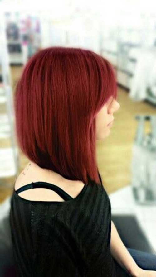 Red Angled Bob with Bangs for Girls