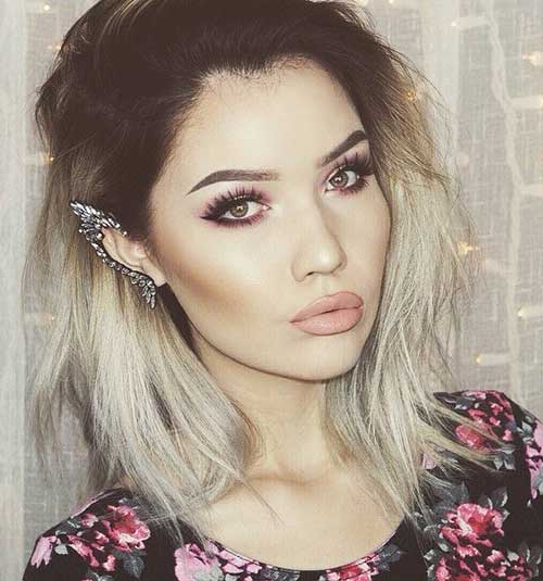 Short Blonde Ombre Hair with dark Roots