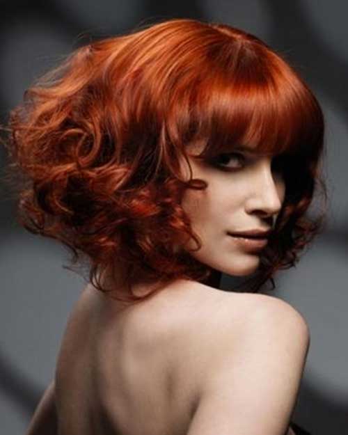 Red Curly Bob Cut with Blunt Bangs
