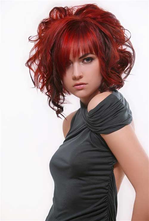 Red Curly Layered Hairstyles with Bangs