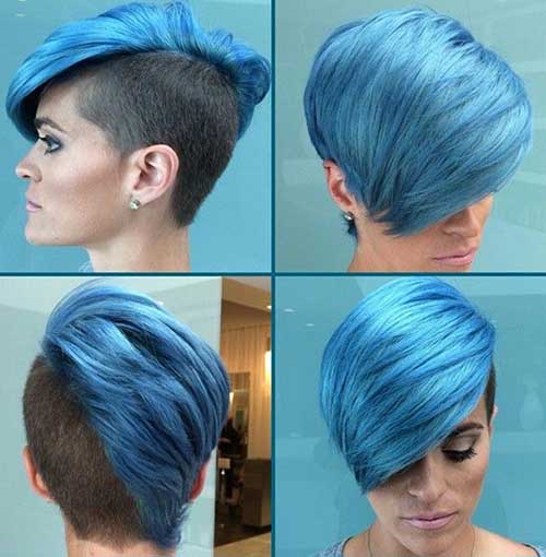 Funky Short Blue Hairstyles with Side Shaves