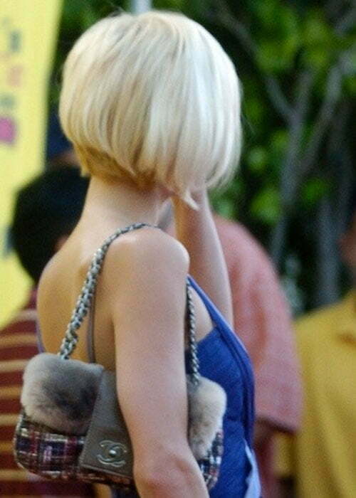 Short blonde stacked haircut