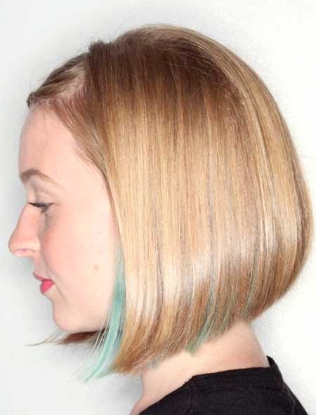 Straight Blonde Haircut with Blue Highlight