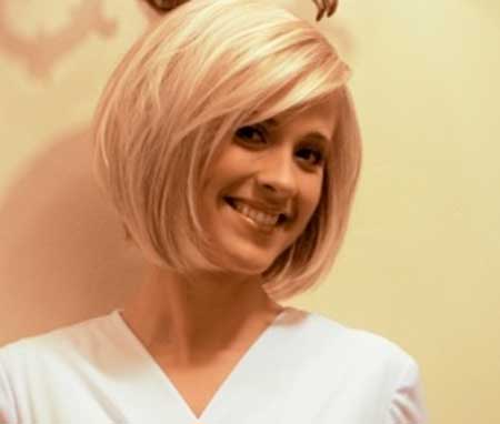 Simple Blonde Colored Inverted Bob Haircut