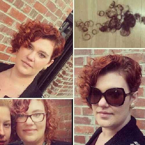 Red Asymmetrical Cut on Naturally Curly Hair