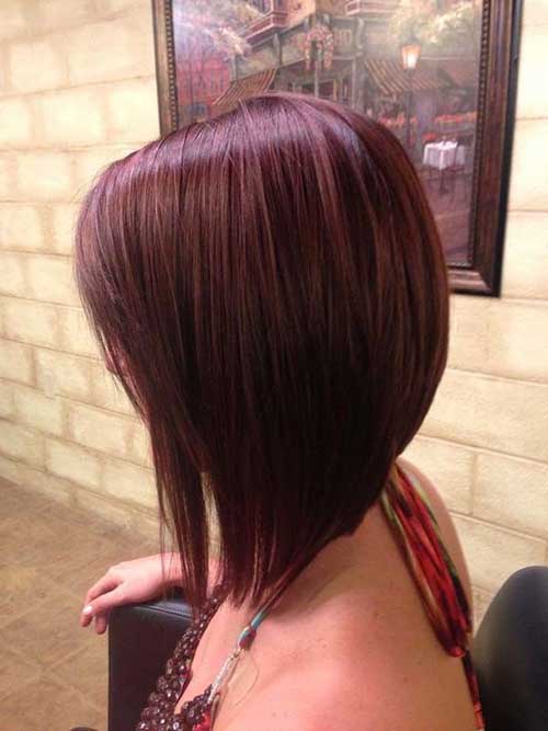 Dark Red Colored Angled Bob with Bangs