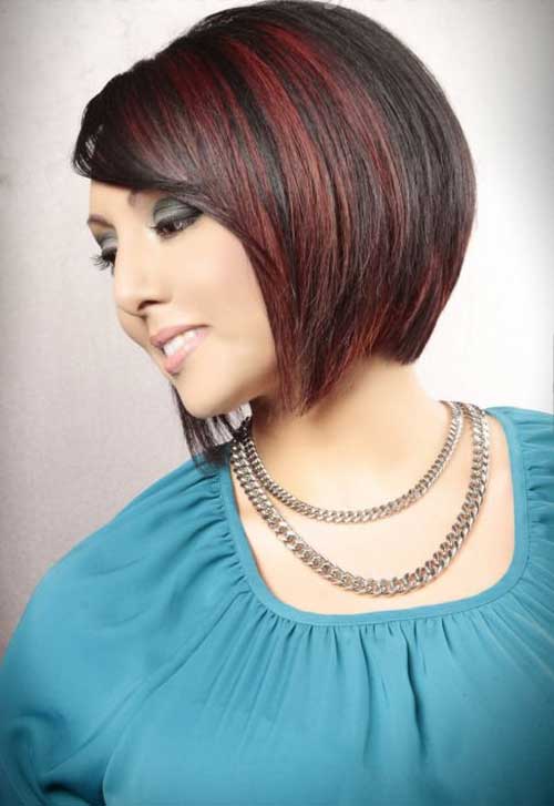 Red Lighted Angled Bob Hairstyles 2015