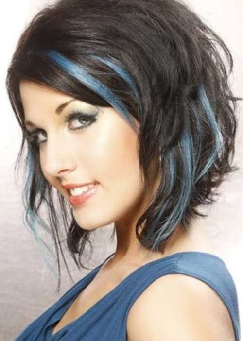 Wavy Angled Bob Hairstyles Blue Color