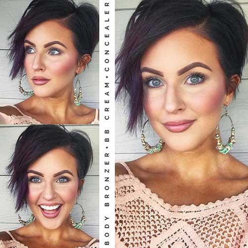 Layered Short Brunette Hair for Round Faces
