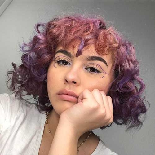 Cute Short Curly Purple Hairstyles-23