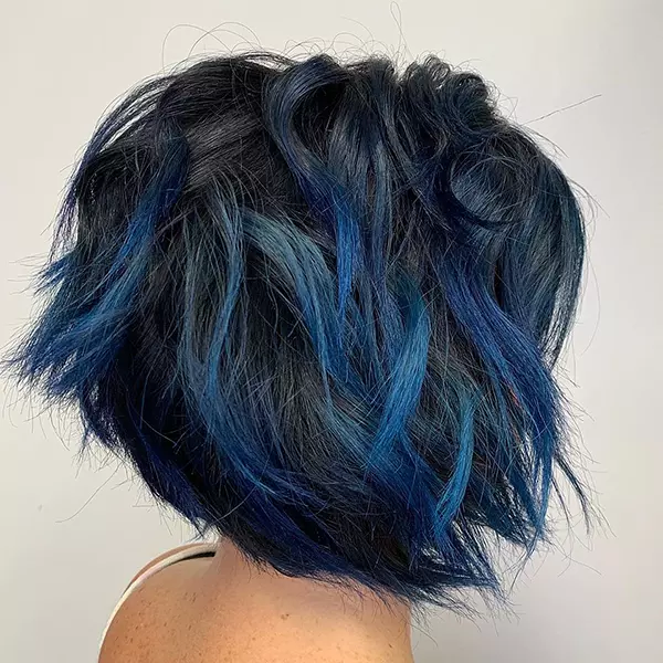 Short Black Hair with Blue Balayage