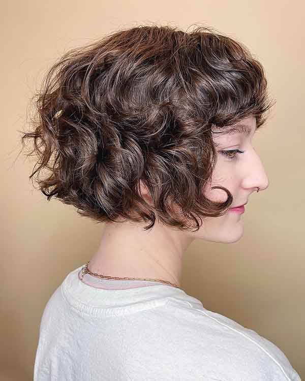 Curly French Bob With Bangs