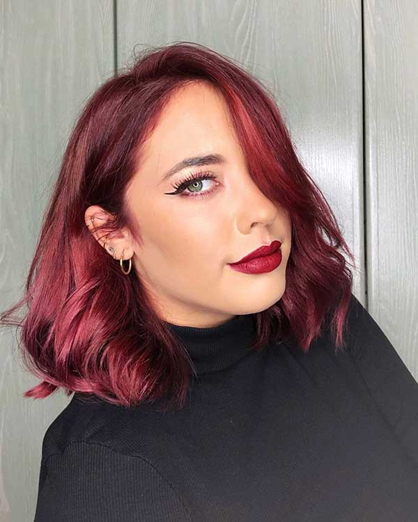 Side Part Red Bob Weave
