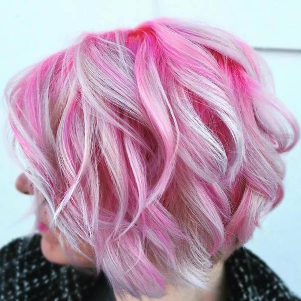 Blonde Curly Hair With Pink Highlights