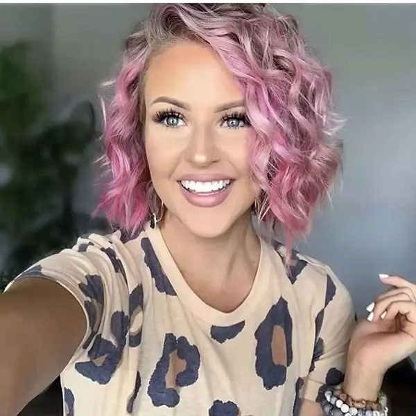 Blonde Curly Hair With Pink Highlights