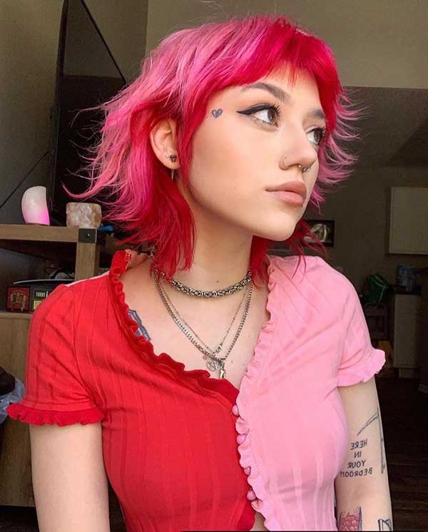 Short Pink Hair With Bangs
