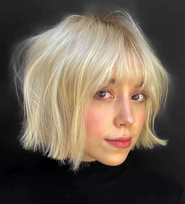 Blunt Blonde Bob With Bangs