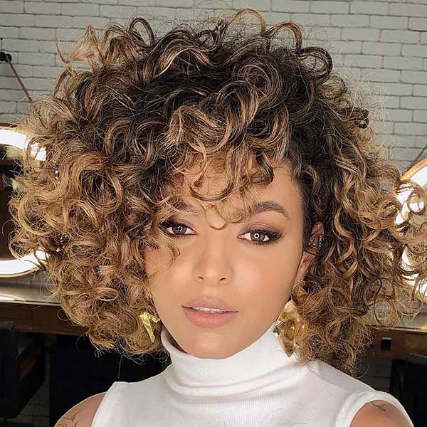 Chin Length Curly Hair With Bangs