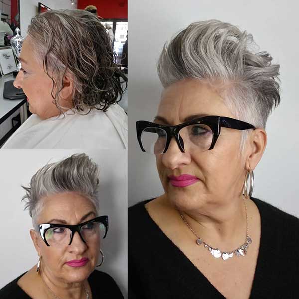 Grey Pixie Cut Older Woman