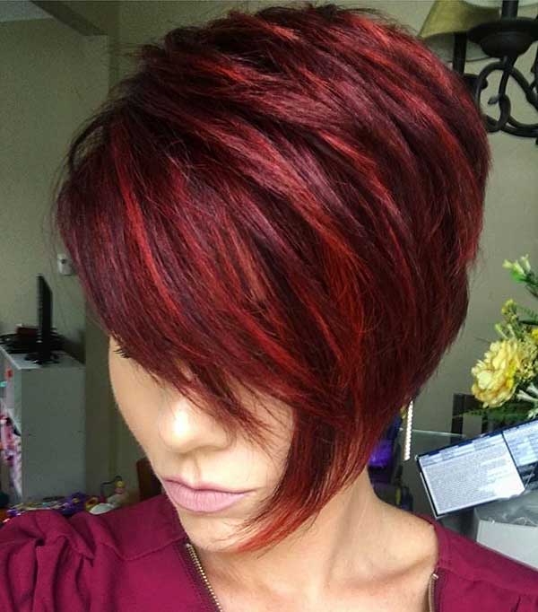Short Dark Red Hair With Bangs