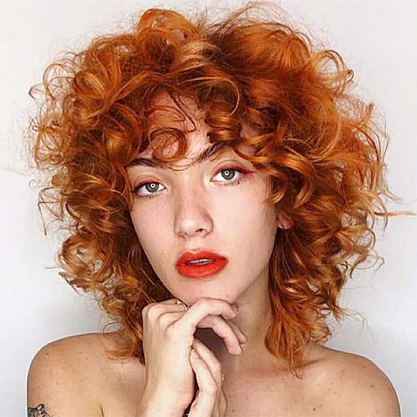 Shoulder Length Curly Bob With Bangs