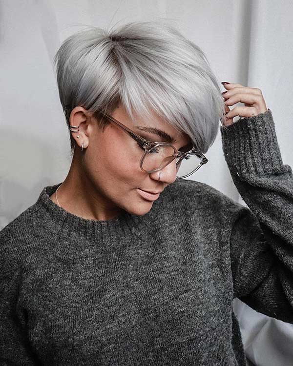 Silver Grey Pixie Hair Cut